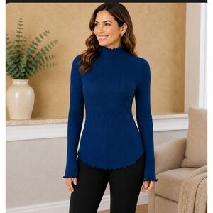 NWT Intimately Free People Turtleneck XS Navy Blue Ribbed Thermal Top‎ Gorpcore